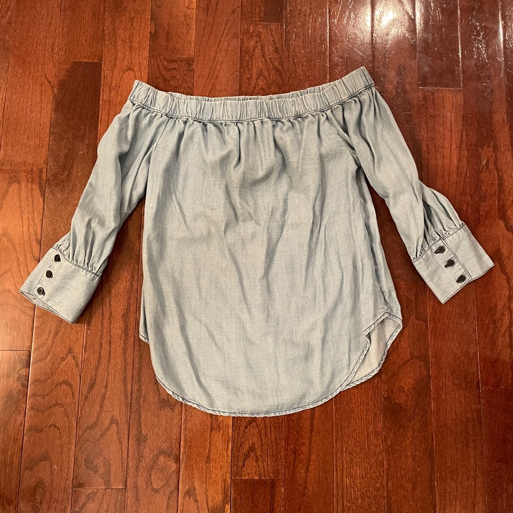 Off Shoulder Denim Shirt